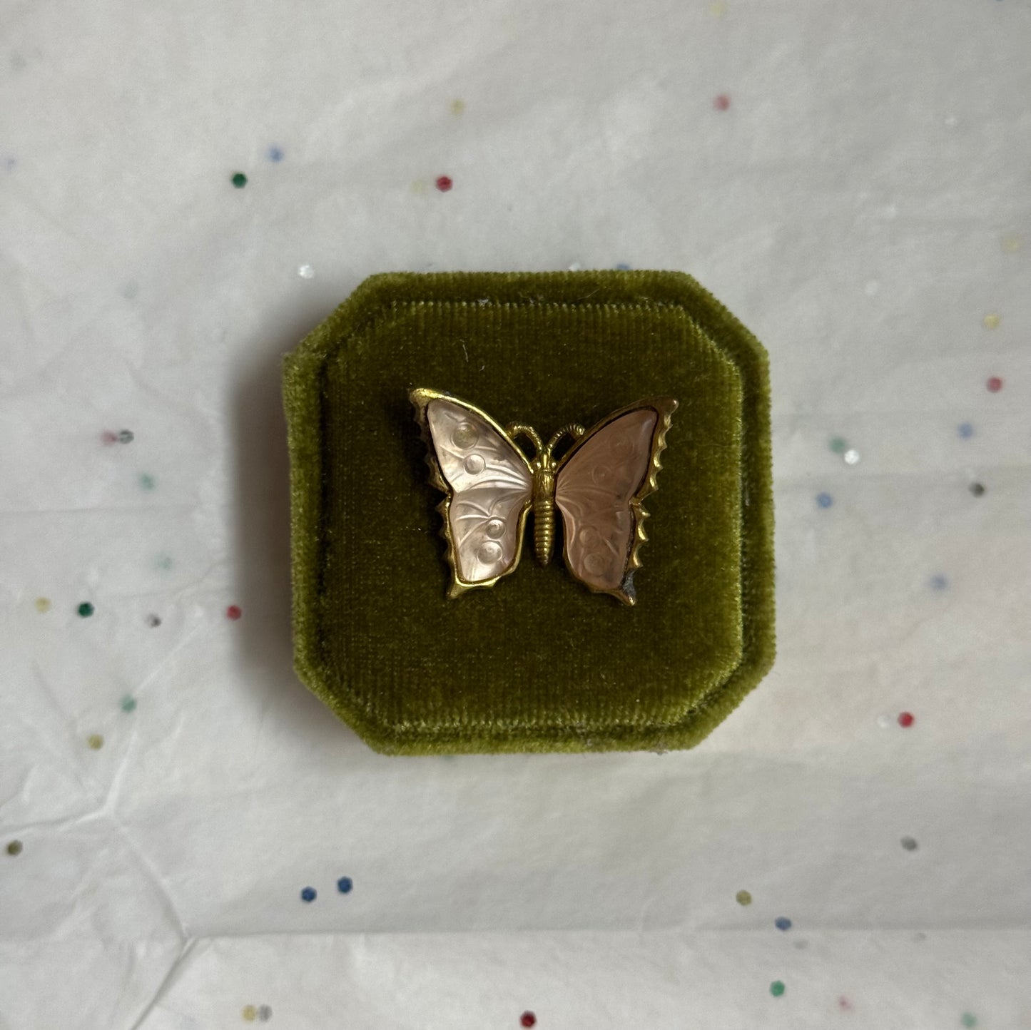 Vintage W Germany Pink & Gold Butterfly Brooch