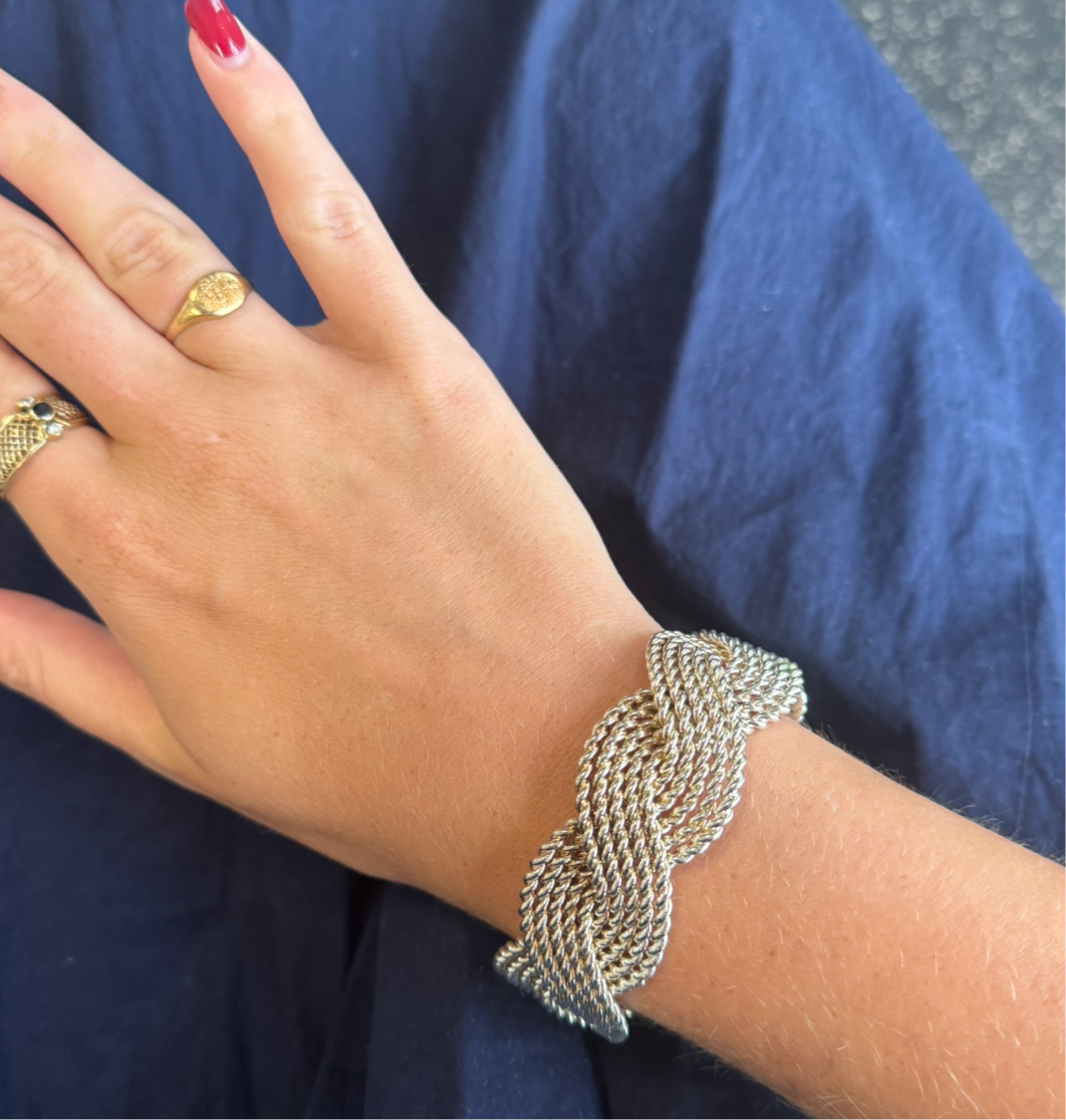 Vintage Braid Silver Tone Cuff Bracelet