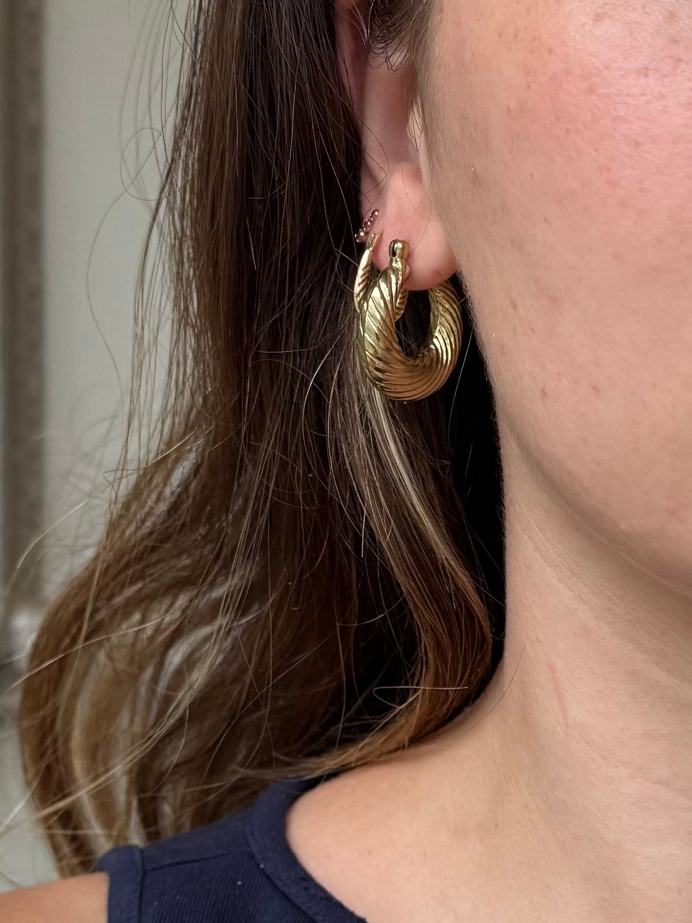 Vintage Gold Tone Croissant Hoop Post Earrings
