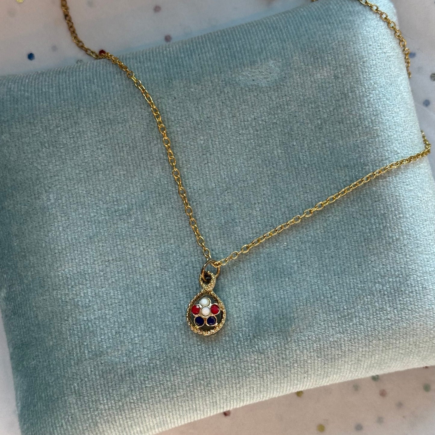 Vintage Red, White, & Blue Flower Pendant Necklace