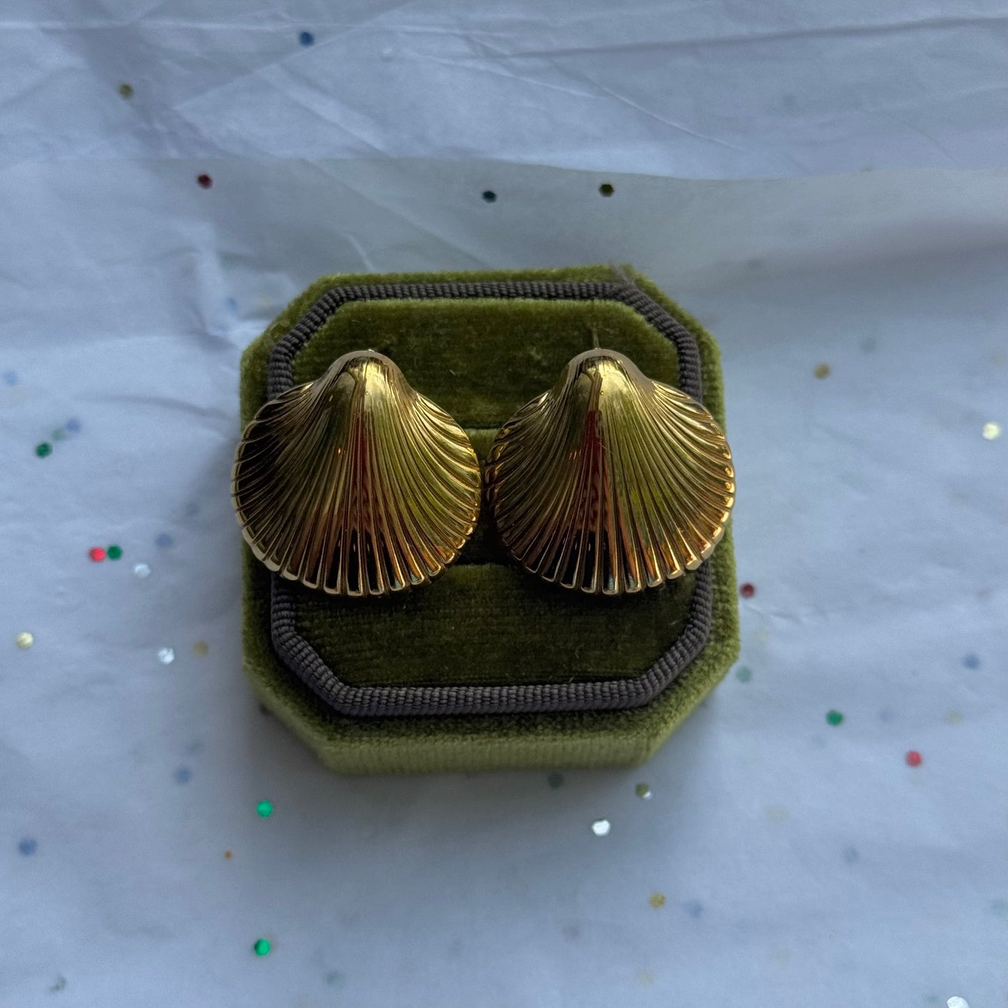 Gold Scallop Seashell Post Earrings
