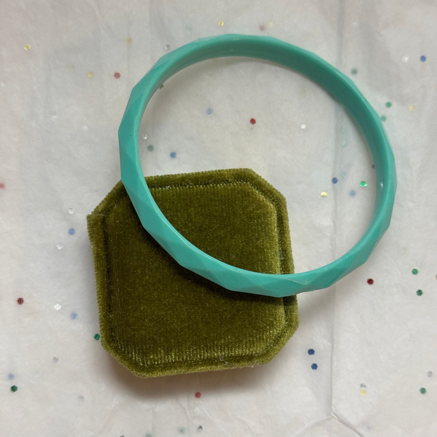 Vintage Faceted Teal Bangle Bracelet