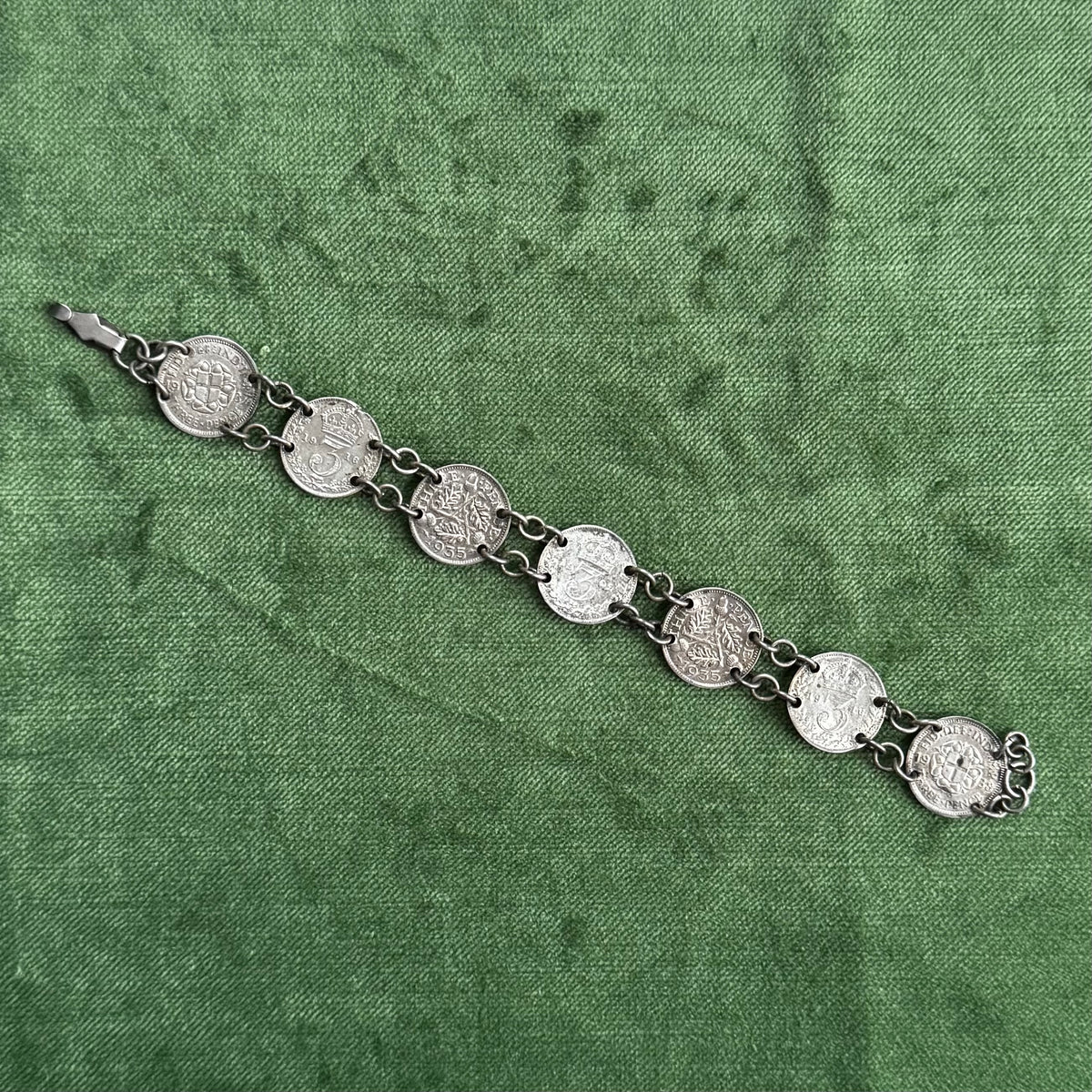 Antique English Silver 3 Pence Coin Bracelet