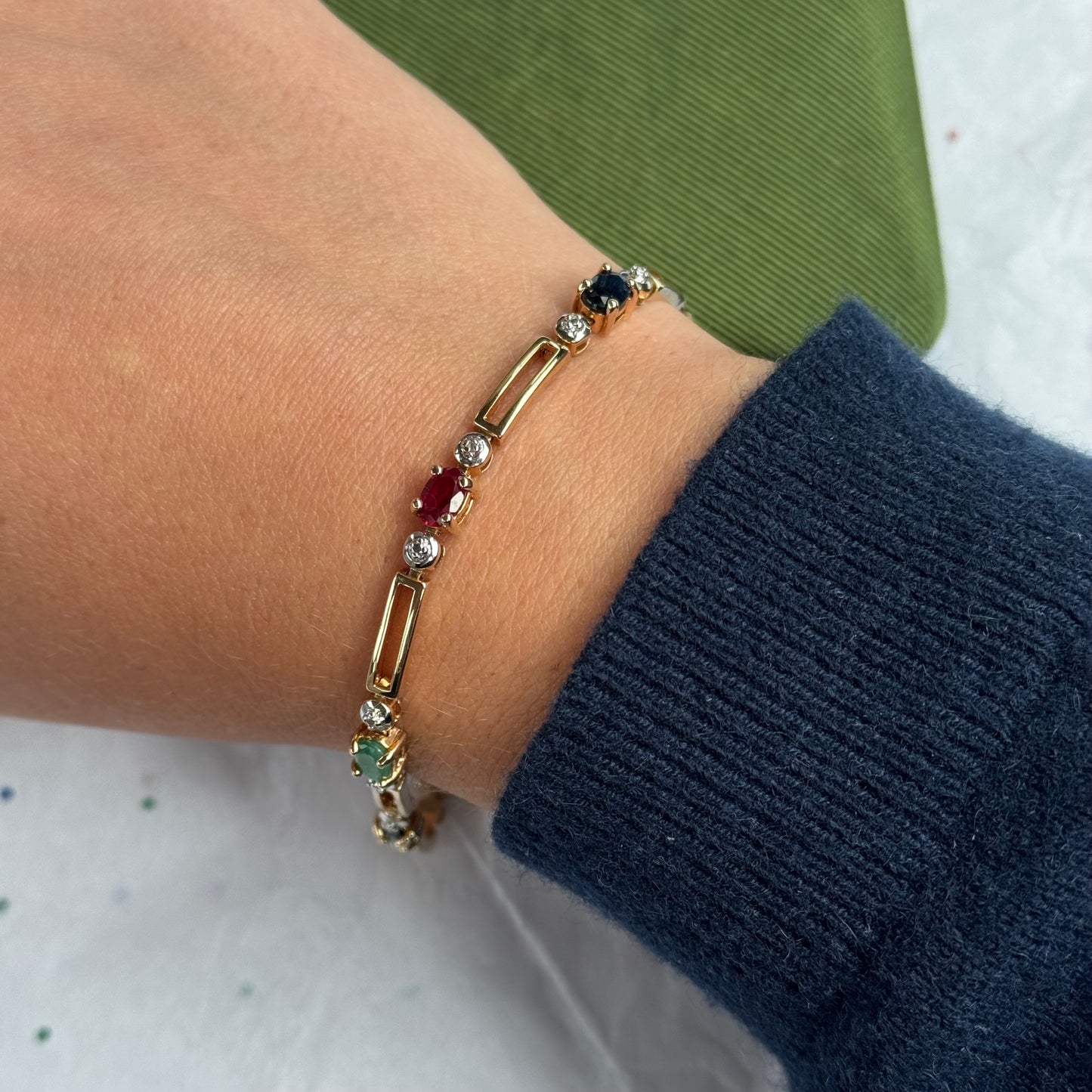 Vintage Sterling Silver Gold Vermeil Colorful Tennis Bracelet