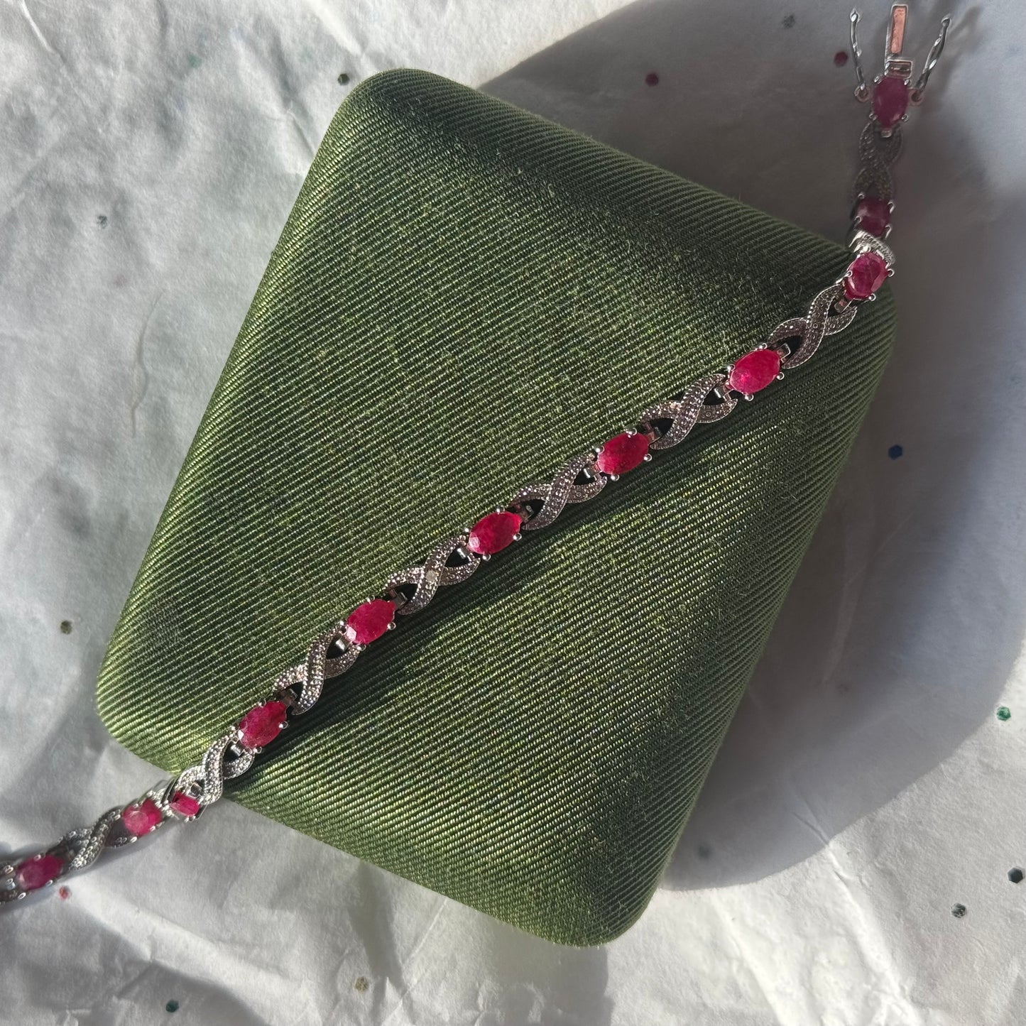 Vintage Sterling Silver Ruby Rhinestone Tennis Bracelet
