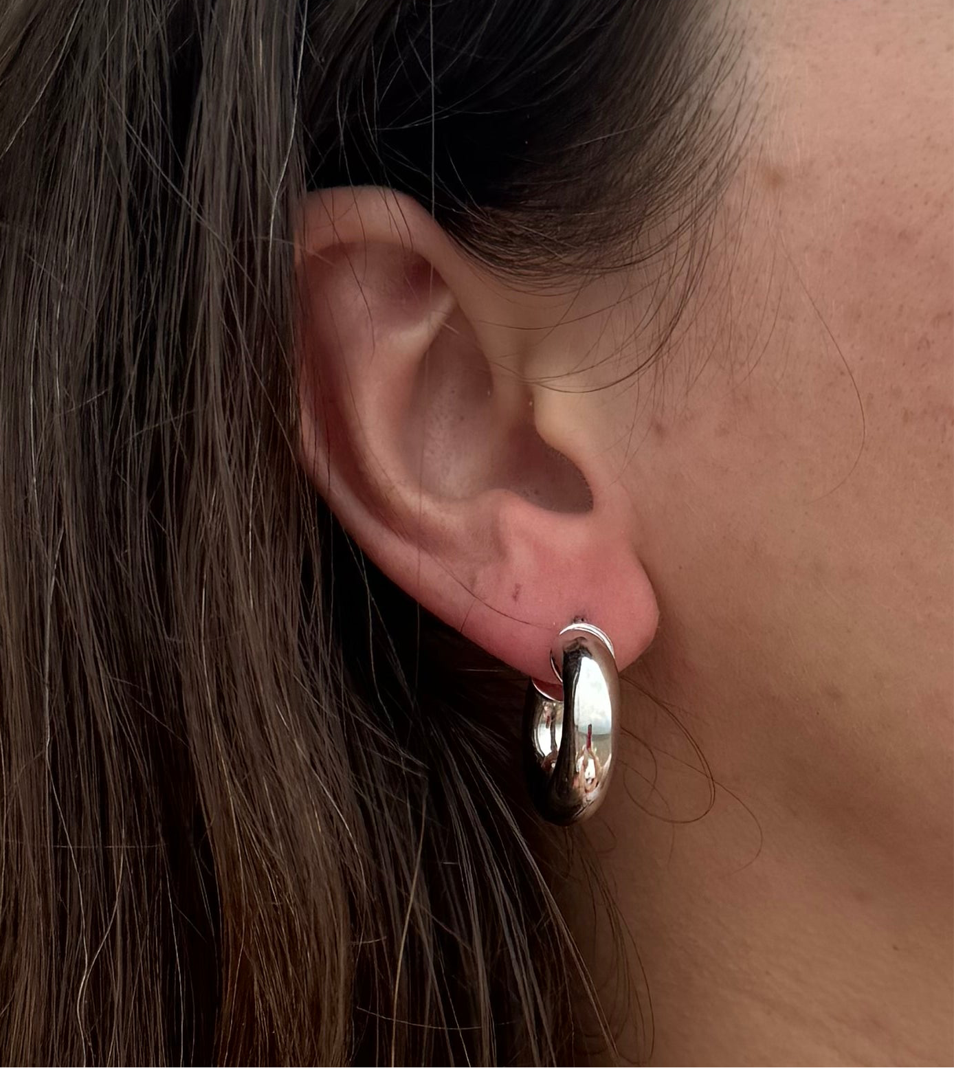 Silver Puffy Hoop Post Earrings