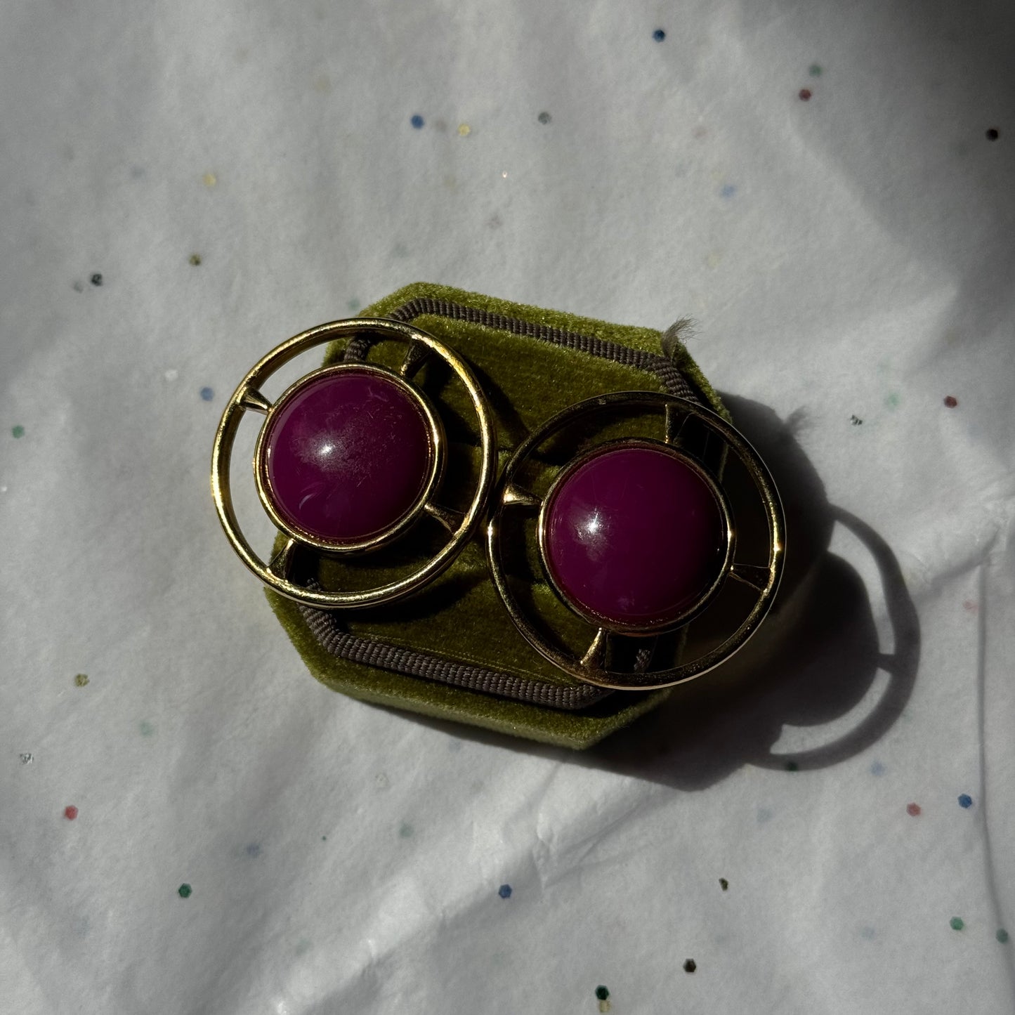 Vintage Magenta & Gold Statement Earrings