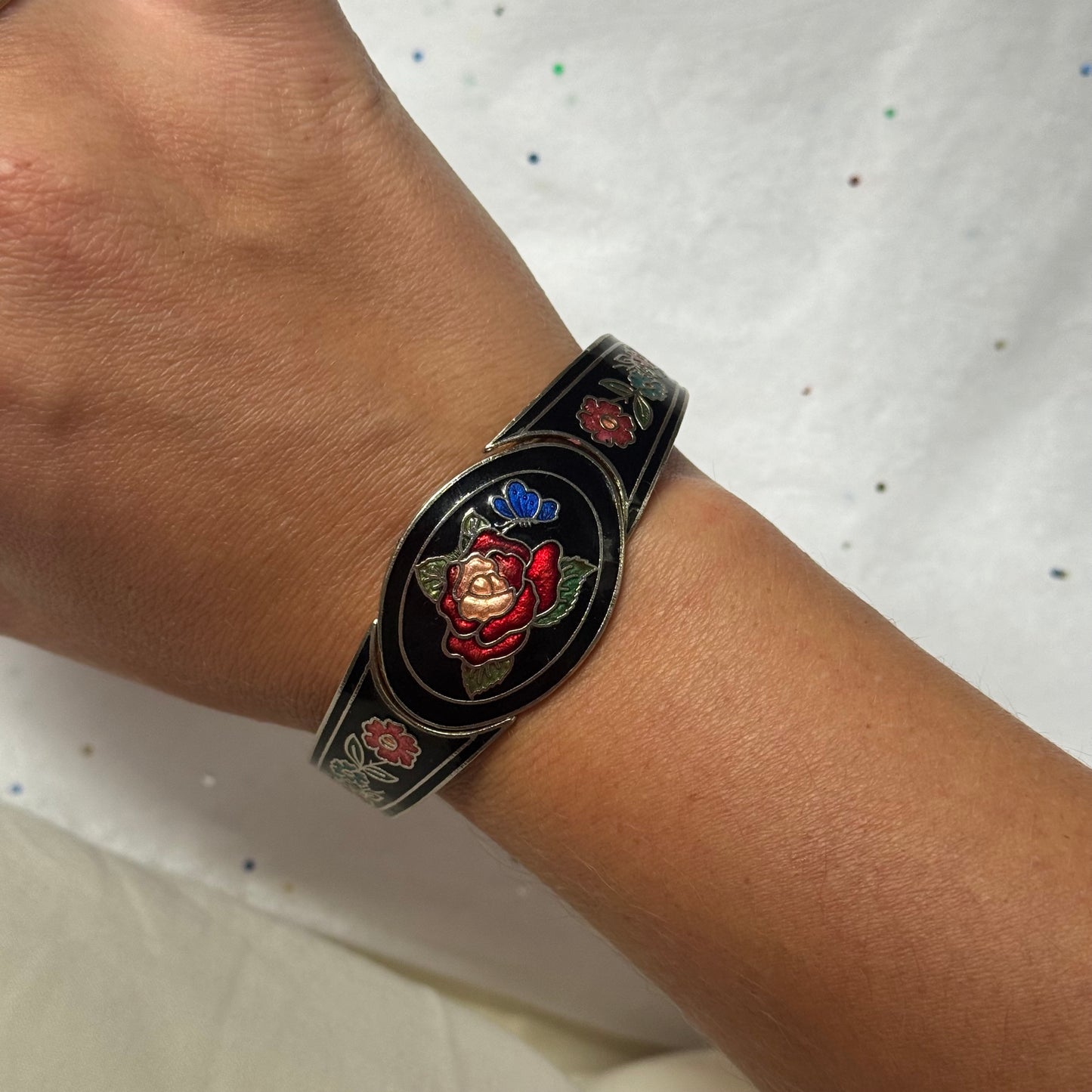 Vintage Rose Enamel Cloisonné Bracelet