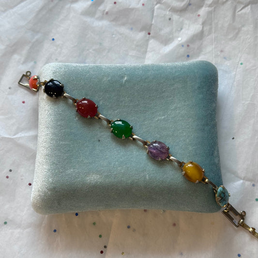 Vintage Silver Tone Multicolored Stone Scarab Bracelet
