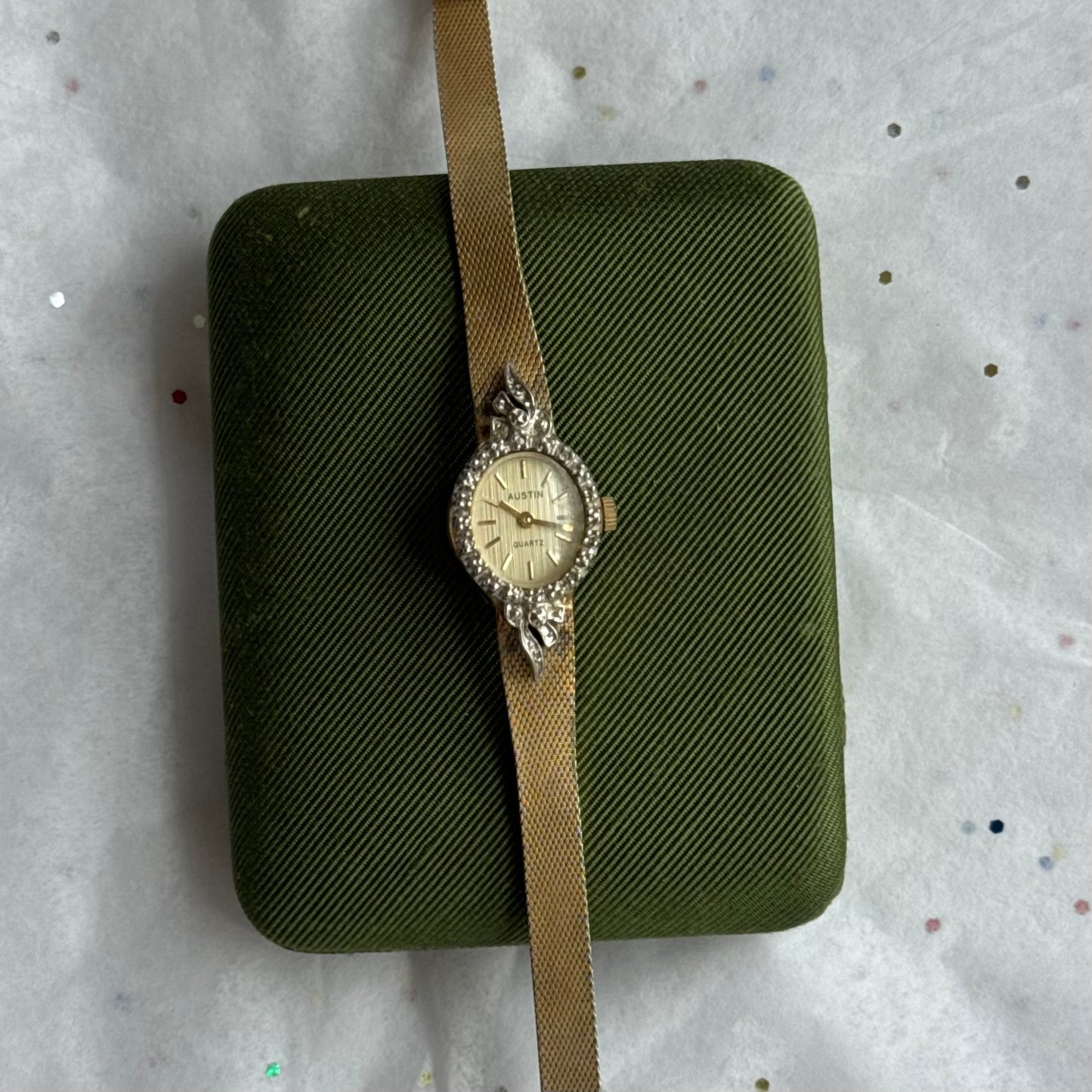 Vintage Gold Watch with Rhinestone Frame