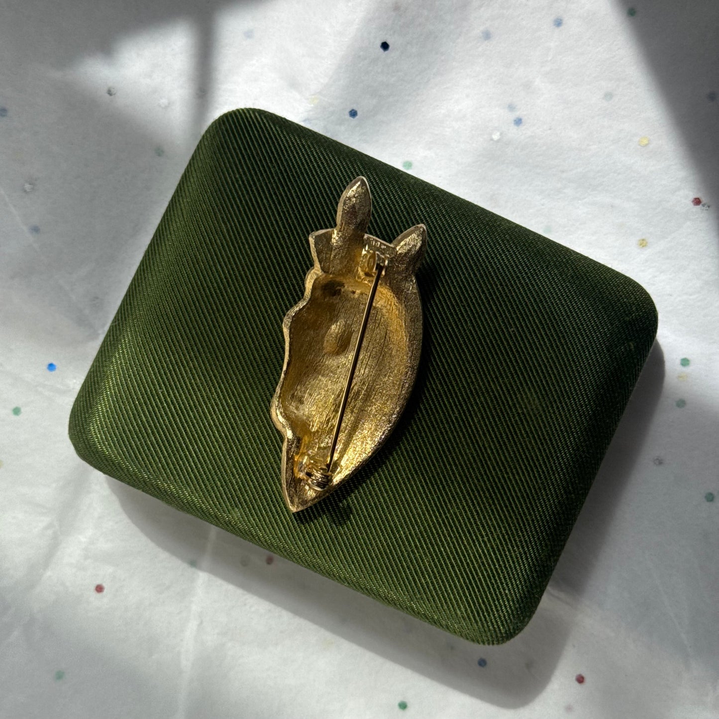 Vintage Gold Horse Brooch with Red Rhinestones