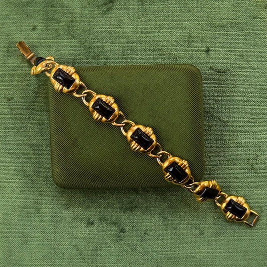 Vintage Trifari Gold & Black Enamel Bracelet