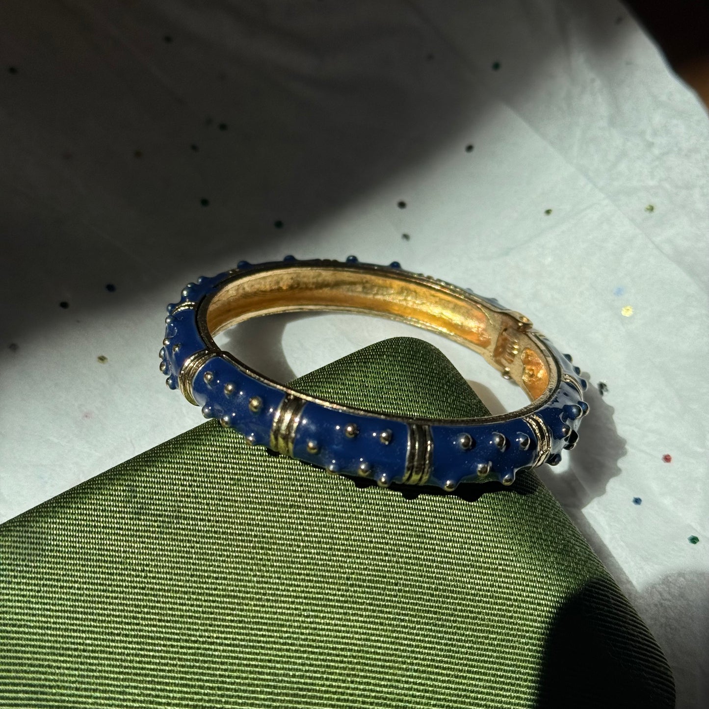 Vintage Blue Enamel Textured Bangle Bracelet