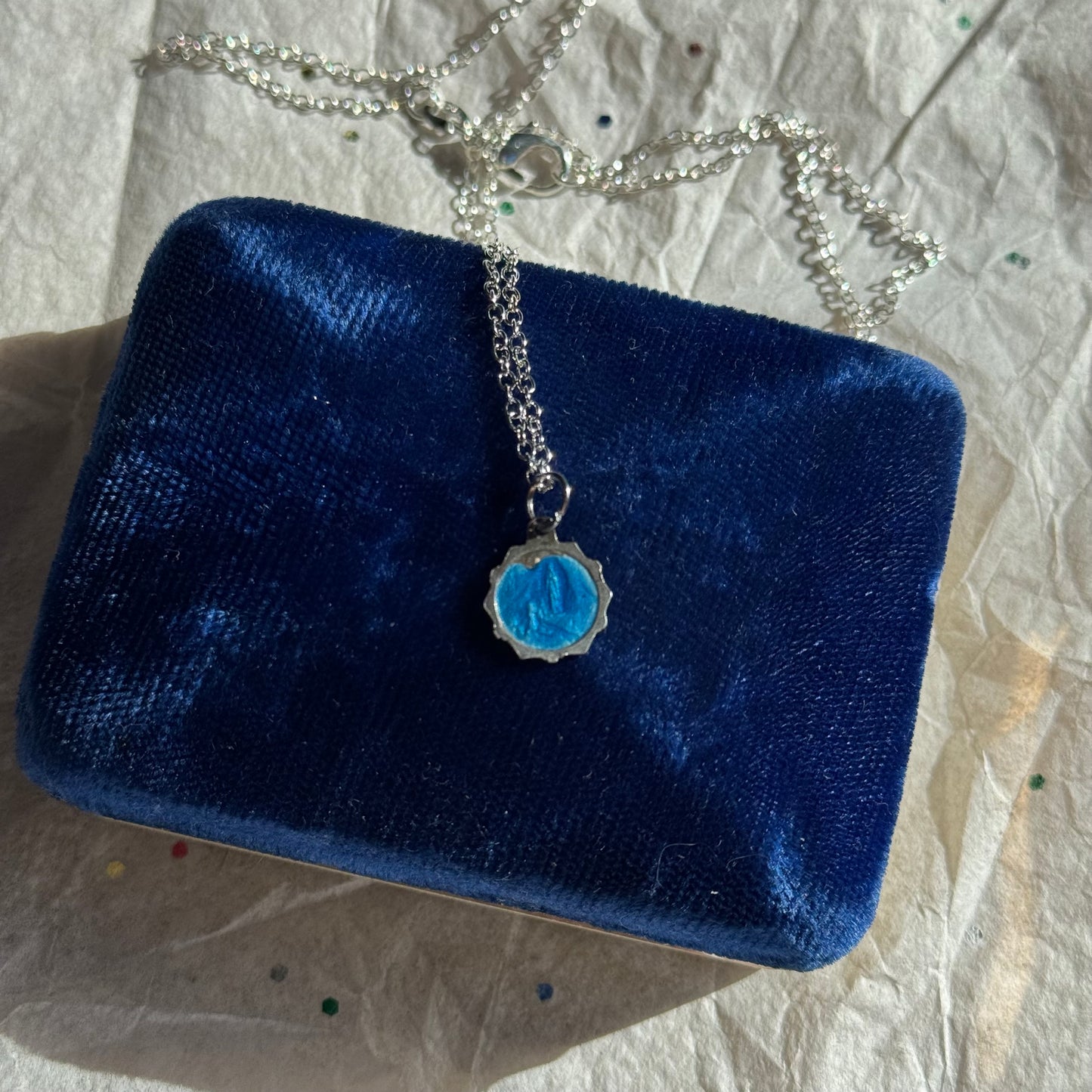 Vintage Our Lady of Lourdes Blue Enamel Necklace - Sourced in Paris