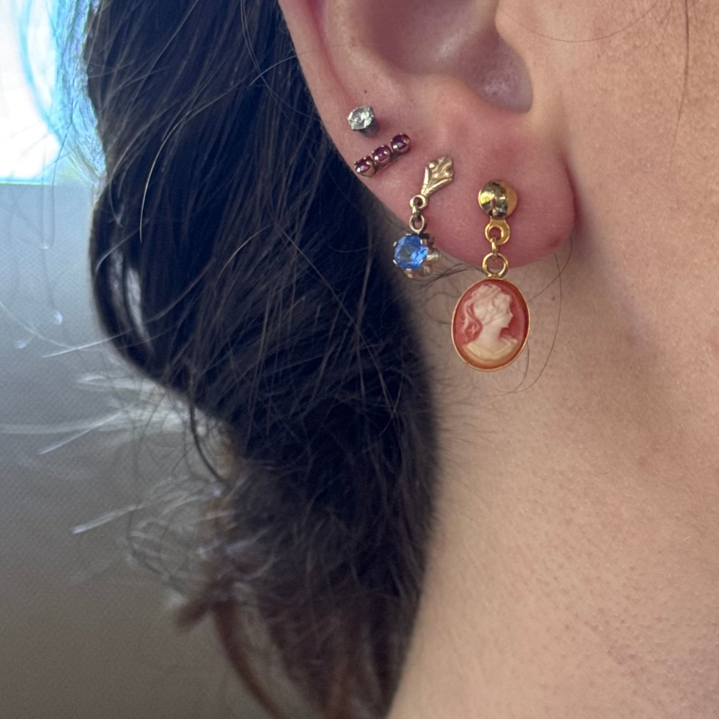 Vintage Gold Cameo Drop Earrings