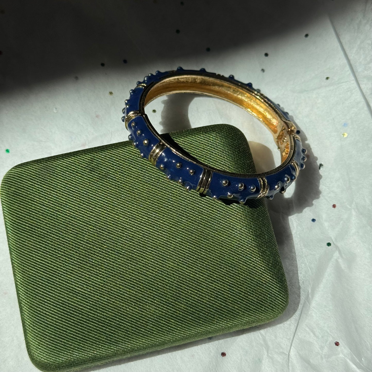 Vintage Blue Enamel Textured Bangle Bracelet