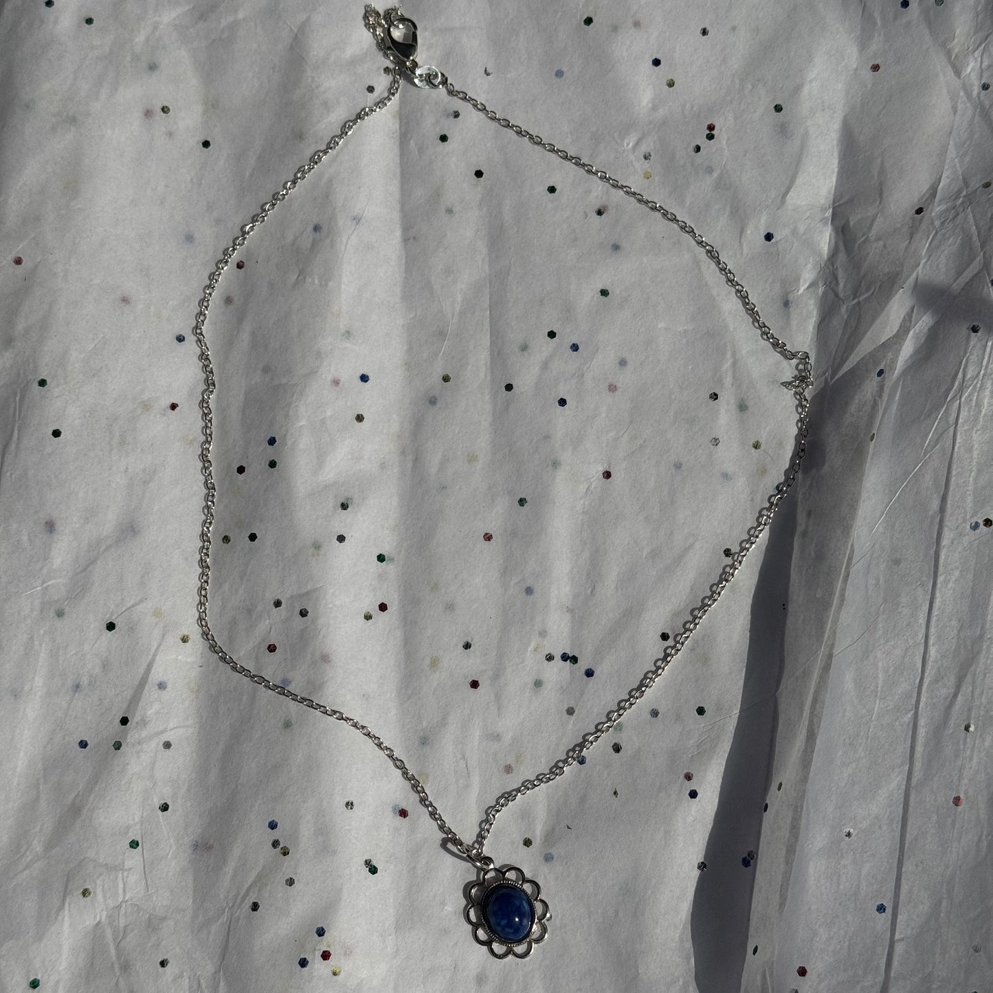 Vintage Blue Stone Silver Pendant Necklace