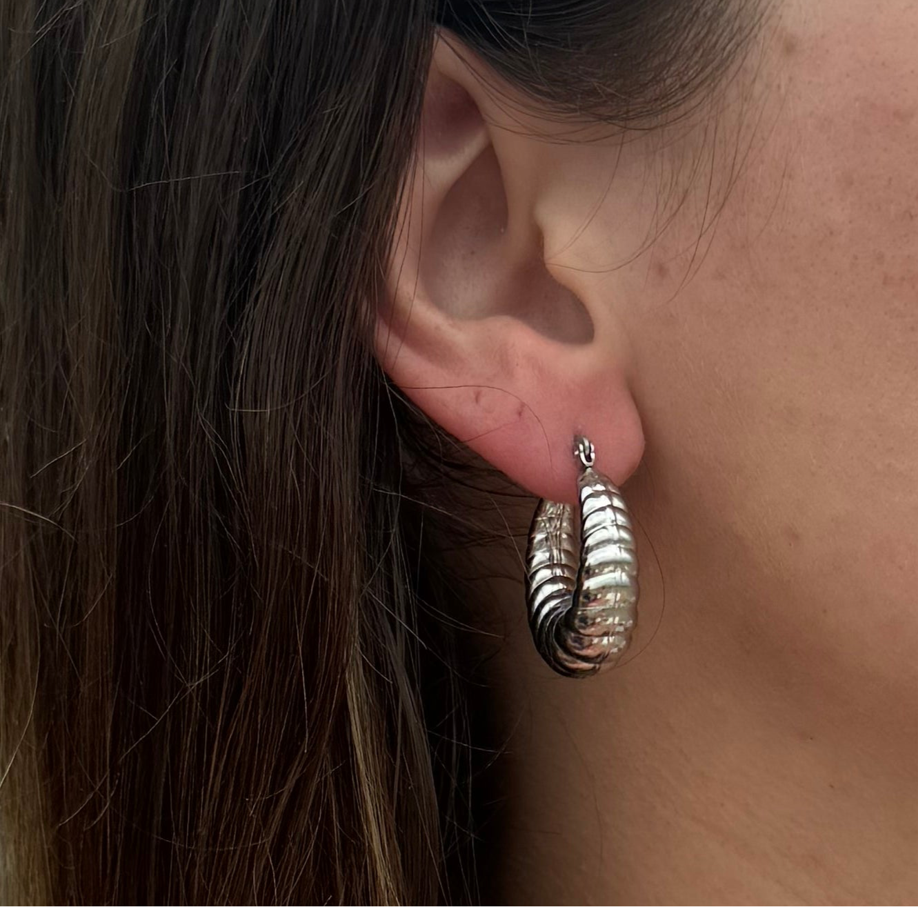 Silver Croissant Hoop Post Earrings