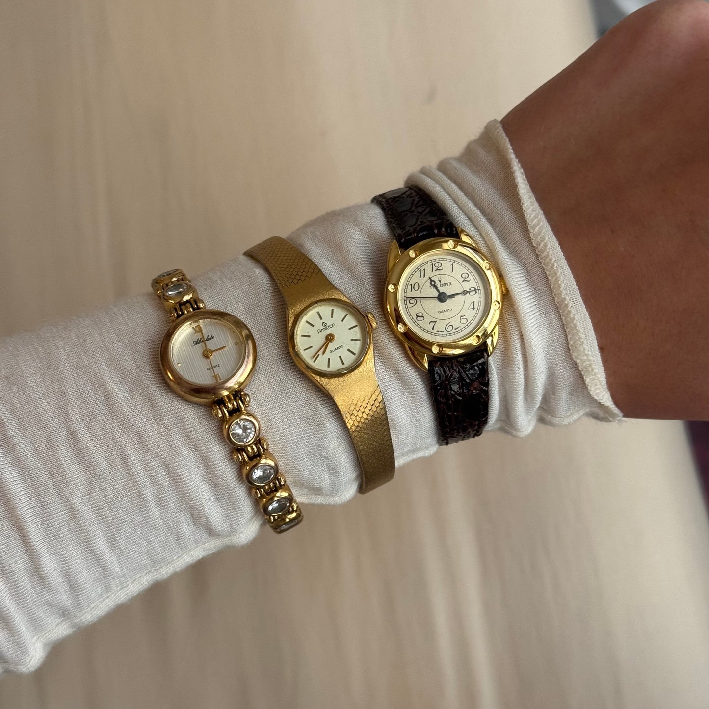 Vintage Gold & Brown Leather Watch