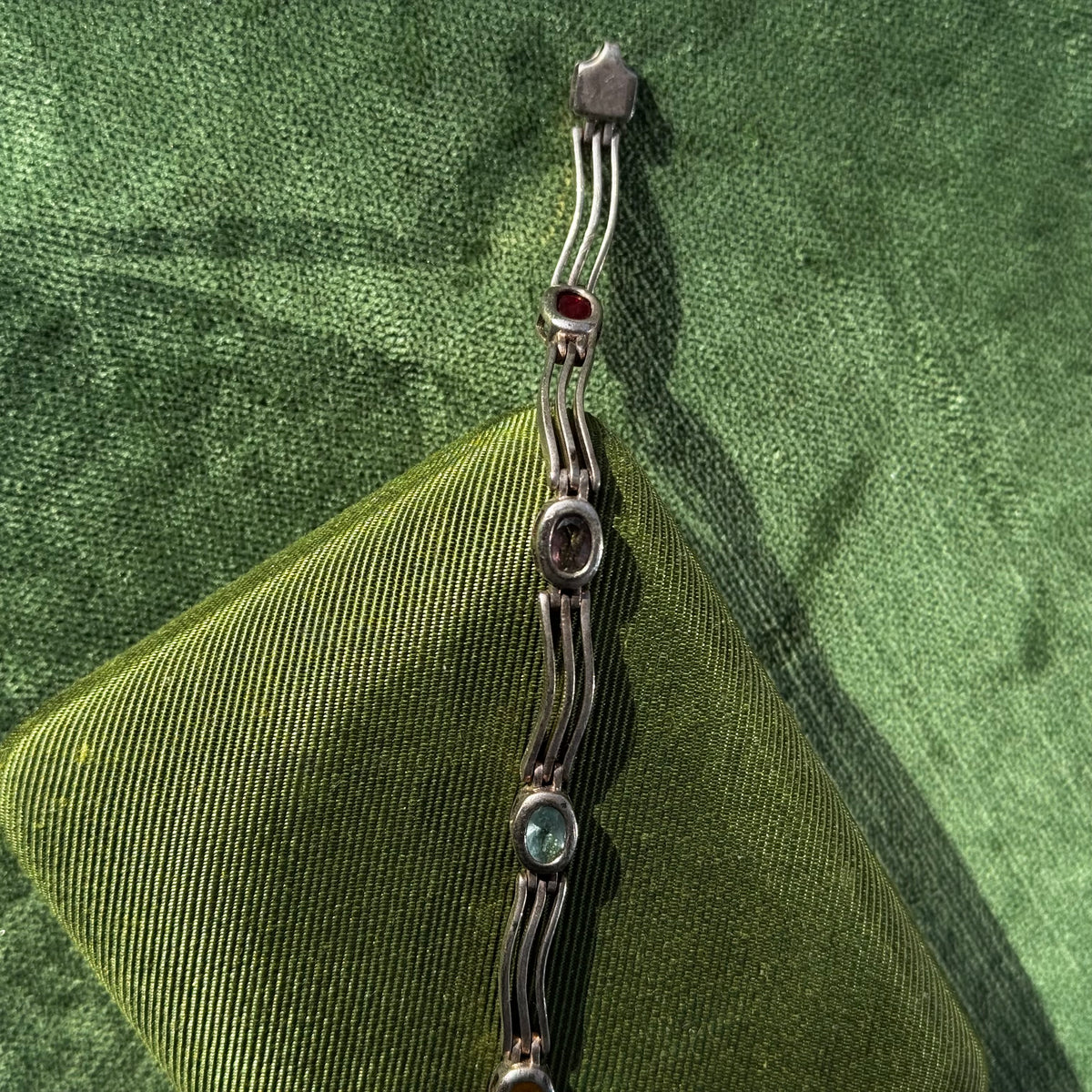 Vintage Sterling Silver Multi Gemstone Wavy Bracelet