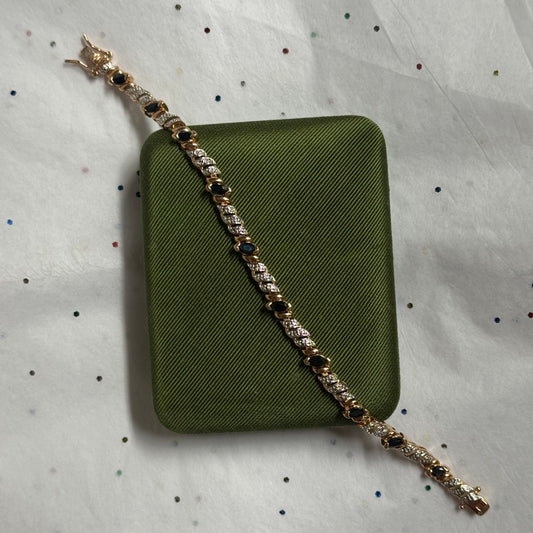 Vintage Sterling Silver Gold Vermeil Rhinestone Tennis Bracelet