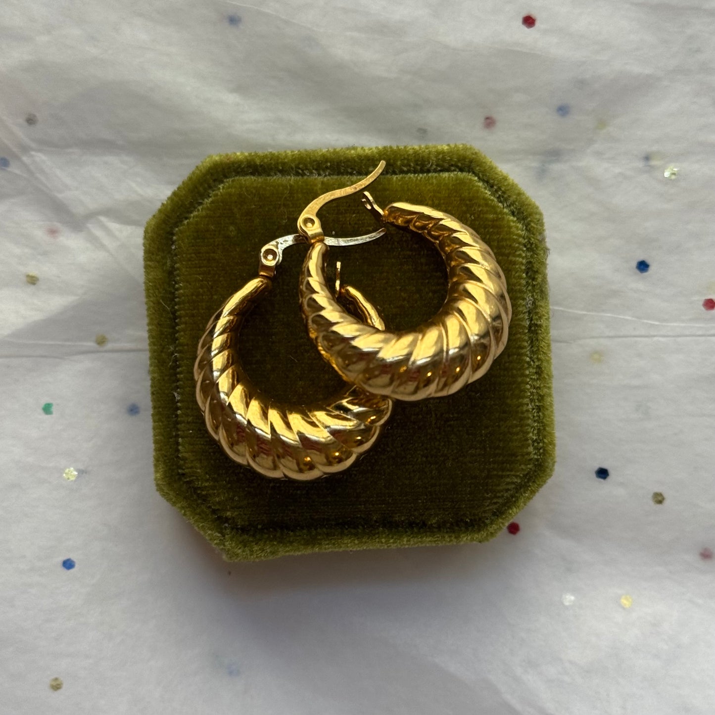 Gold Croissant Hoop Post Earrings