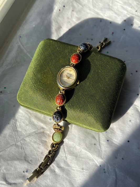 Vintage Gold Multicolored Scarab Watch
