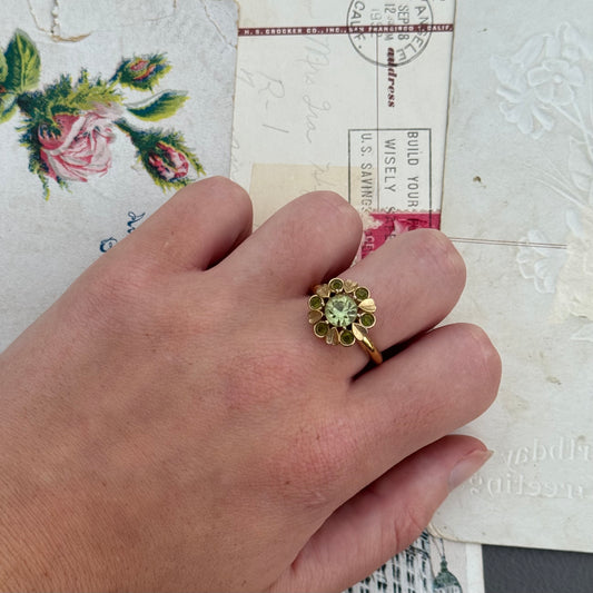 Vintage Green Rhinestone Gold Tone Avon Ring