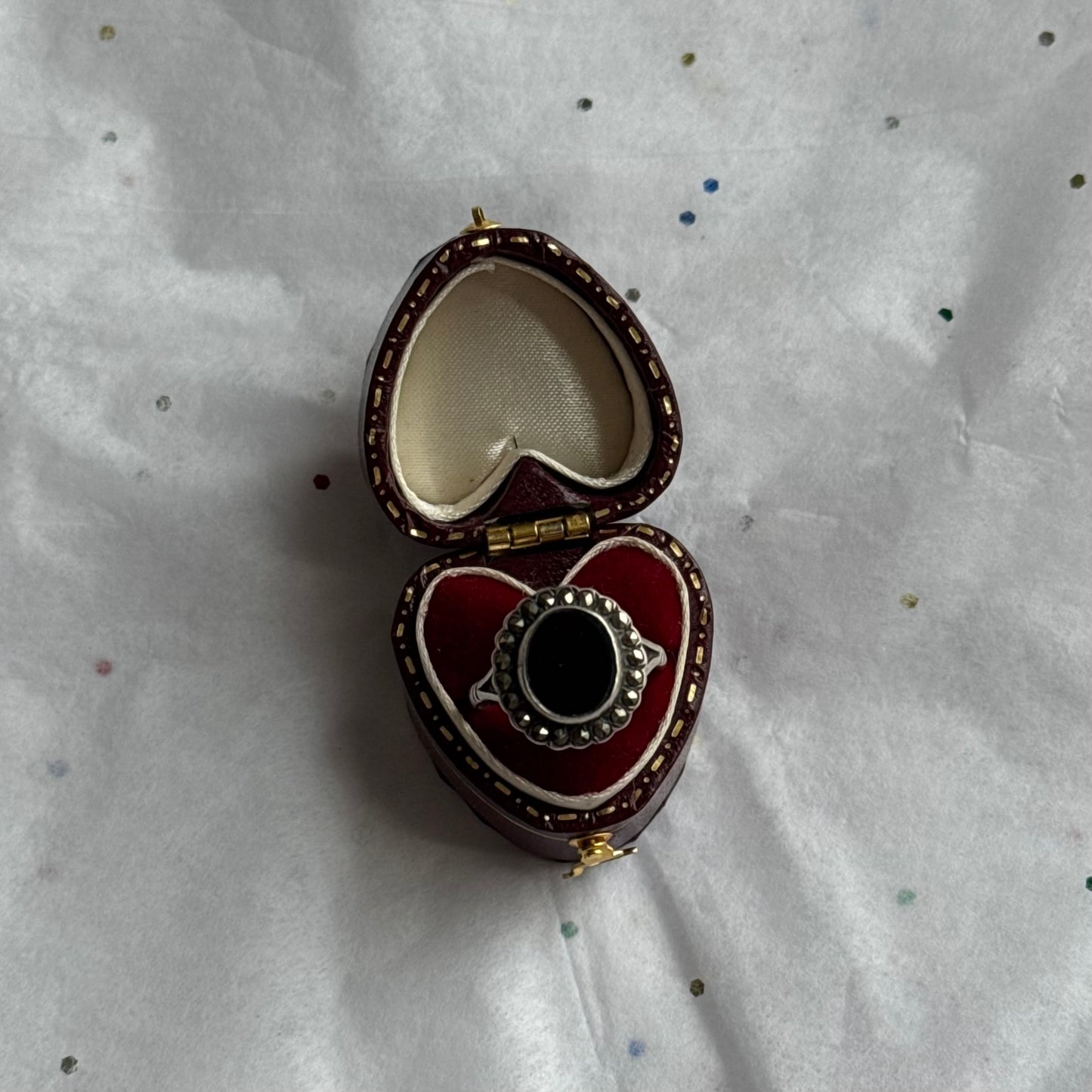 Vintage Sterling Silver Black Onyx & Marcasite Ring