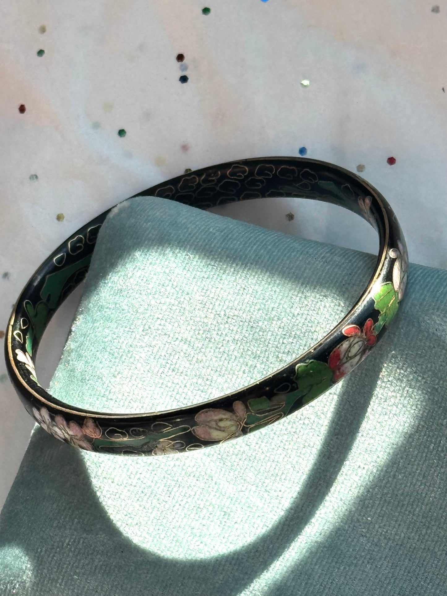 Vintage Enamel Cloisonné Floral Bangle Bracelet