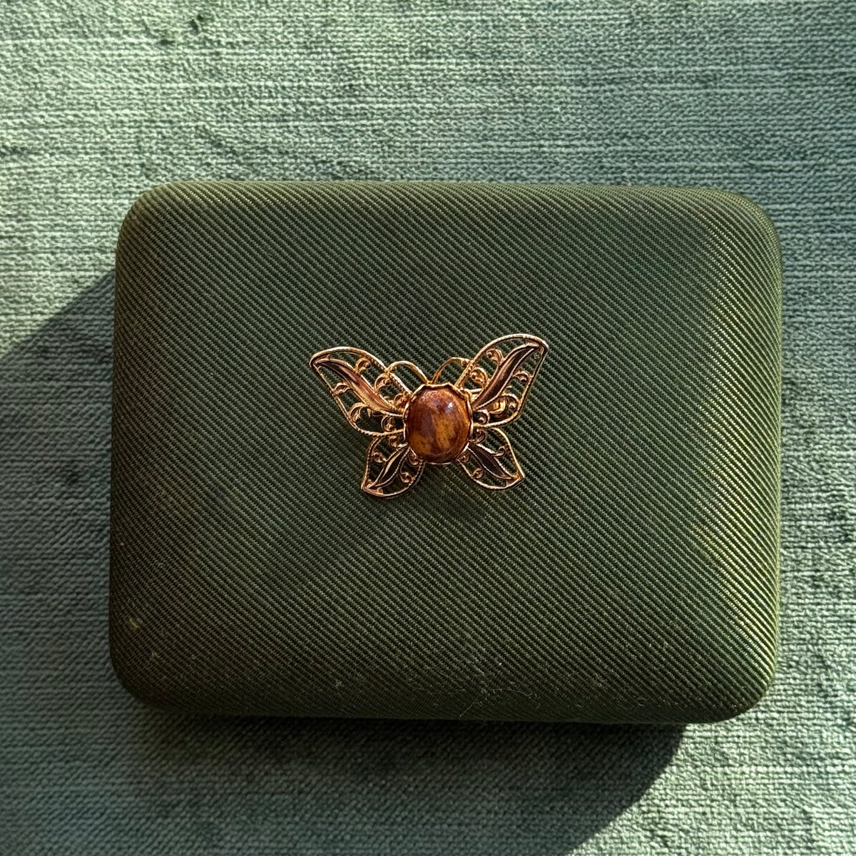 Vintage Gold & Tiger's Eye Butterfly Brooch