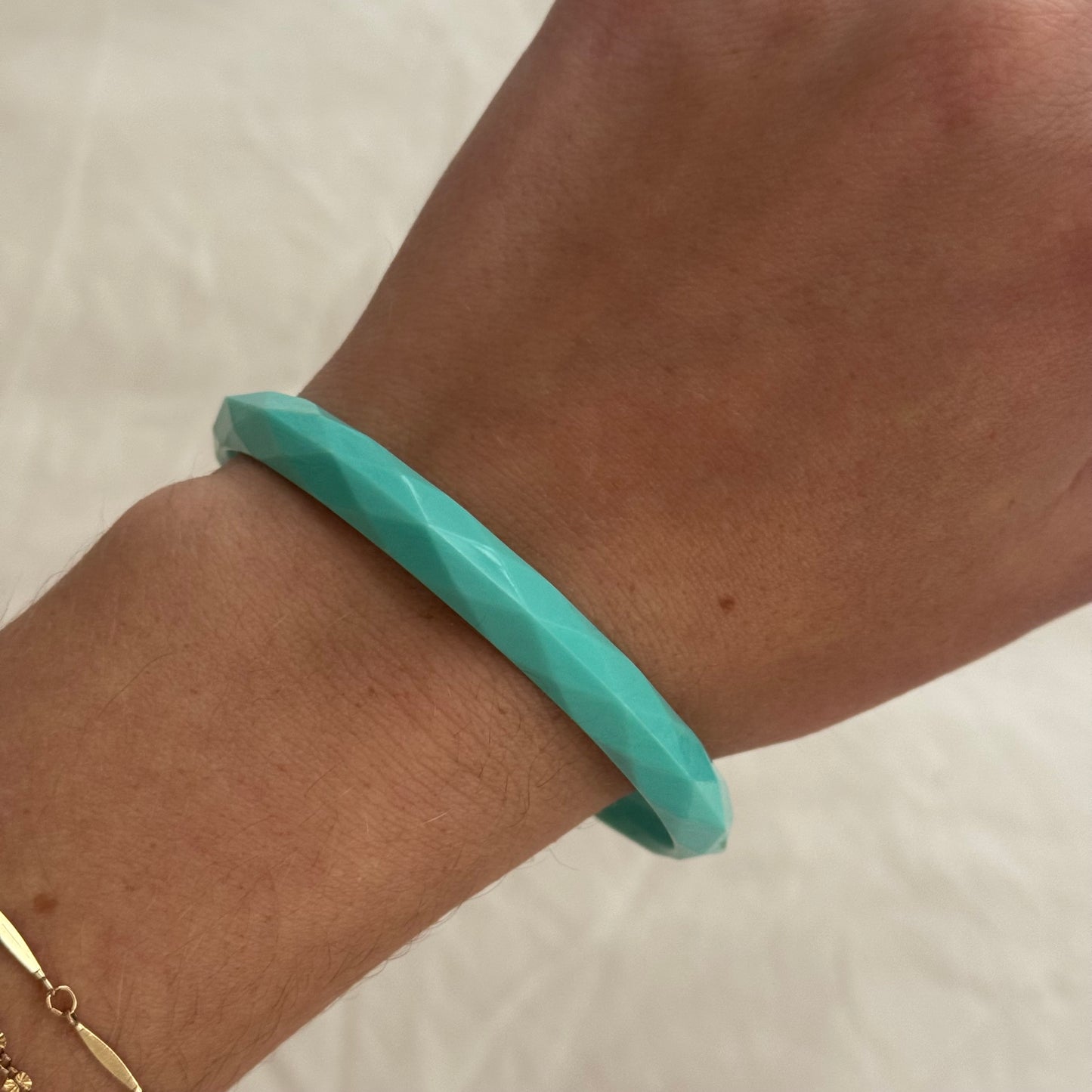 Vintage Faceted Teal Bangle Bracelet