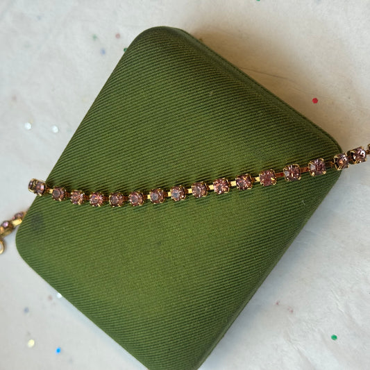 Vintage Gold & Pink Rhinestone Tennis Bracelet