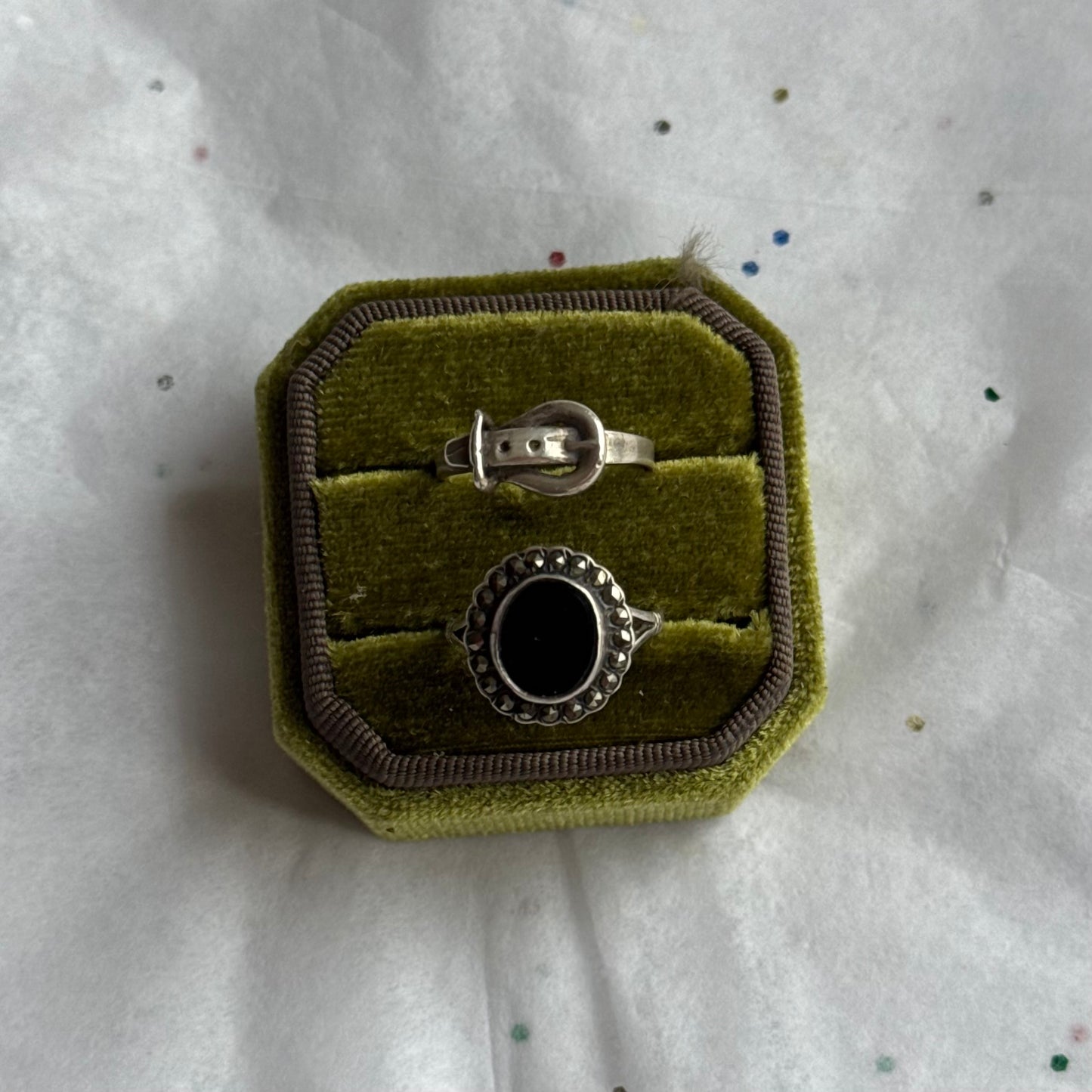 Vintage Sterling Silver Black Onyx & Marcasite Ring