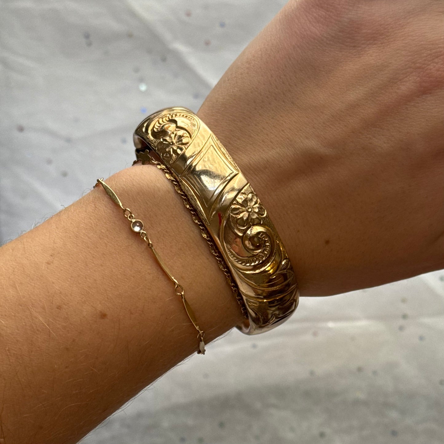Vintage Gold Filled Engraved Gold Bangle Bracelet