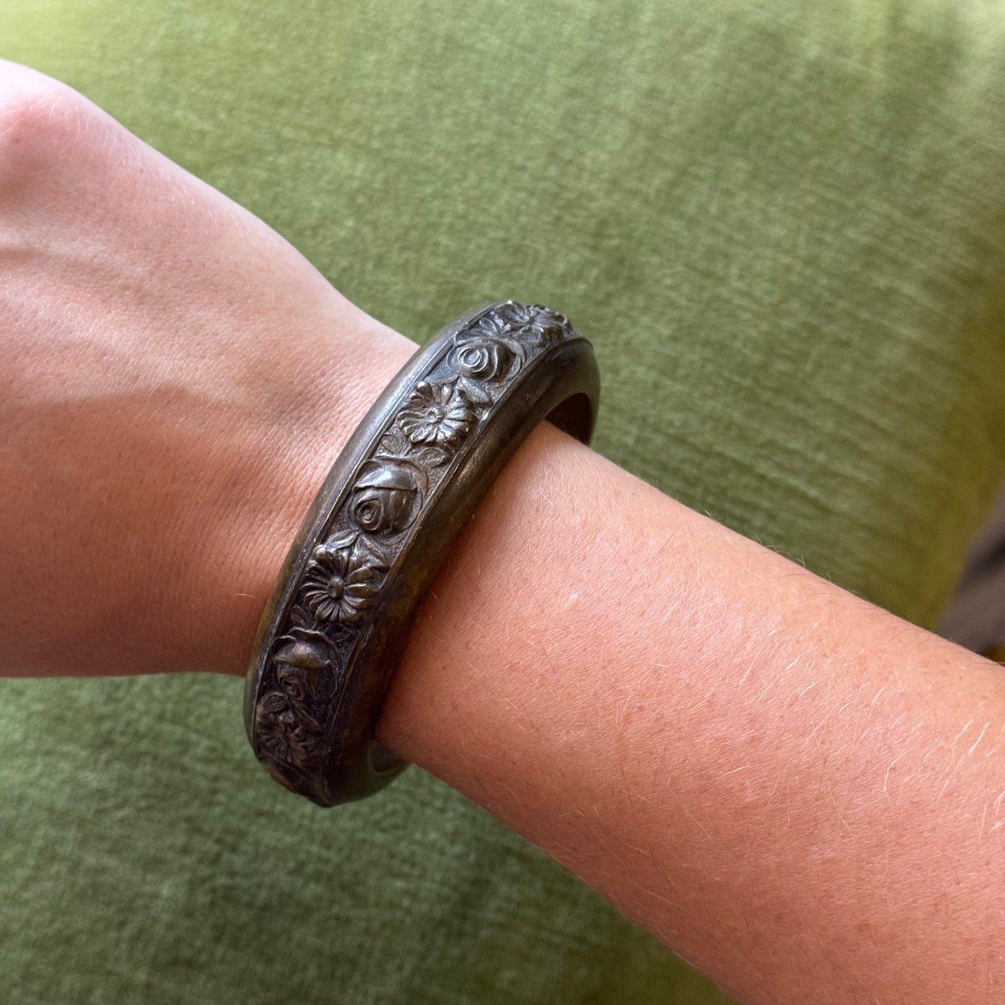 Vintage Floral Brass Bangle Bracelet - Sourced in Paris