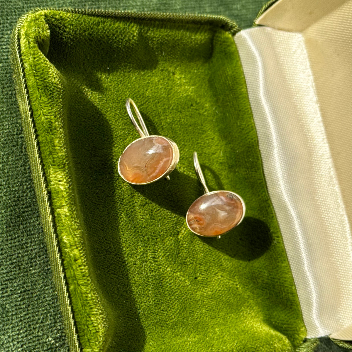 Vintage Sterling Silver Natural Stone Earrings