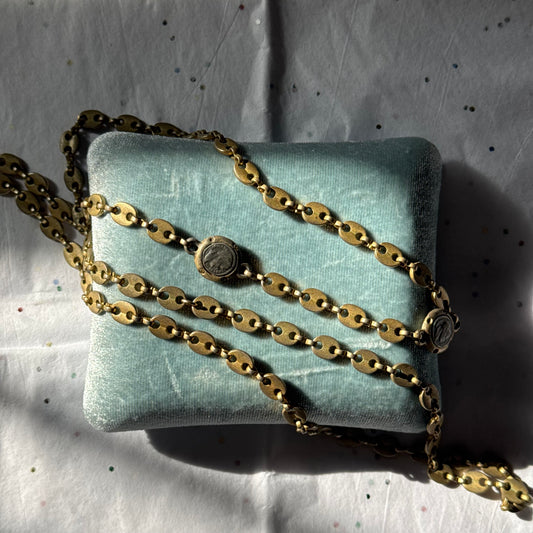 Vintage Long Gold Puffy Mariner Coin Necklace