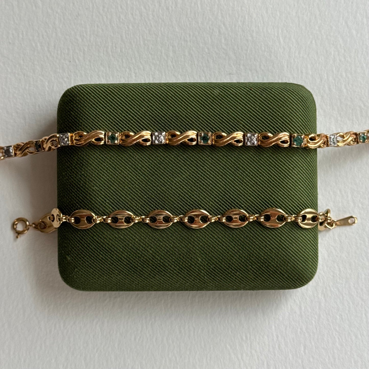 Vintage Sterling Silver Gold Vermeil Faux Emerald Rhinestone Tennis Bracelet