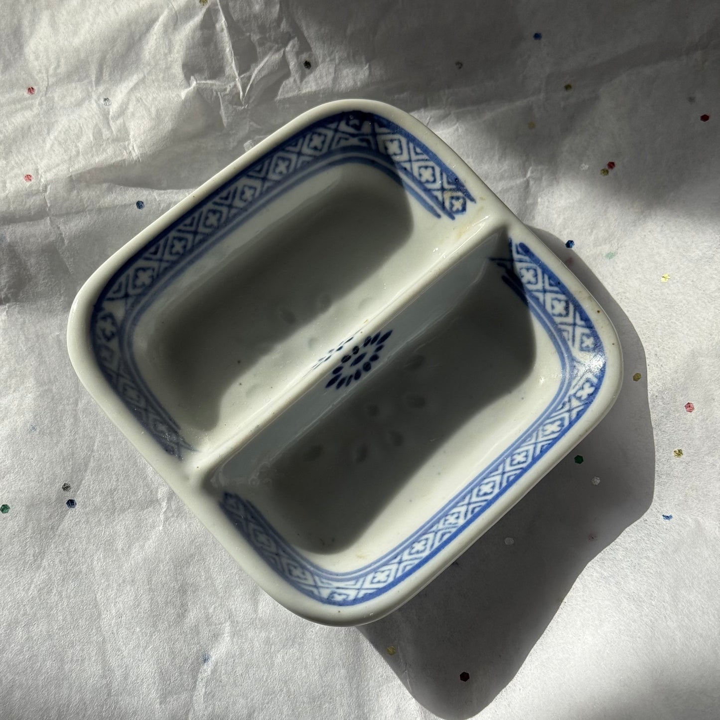 Vintage White & Blue Divided Dish - Sourced in Paris