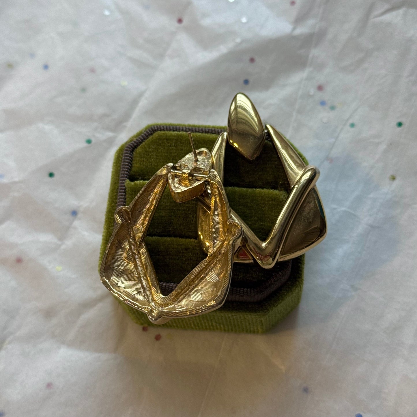 Vintage Geometric Gold Tone Door Knocker Post Earrings