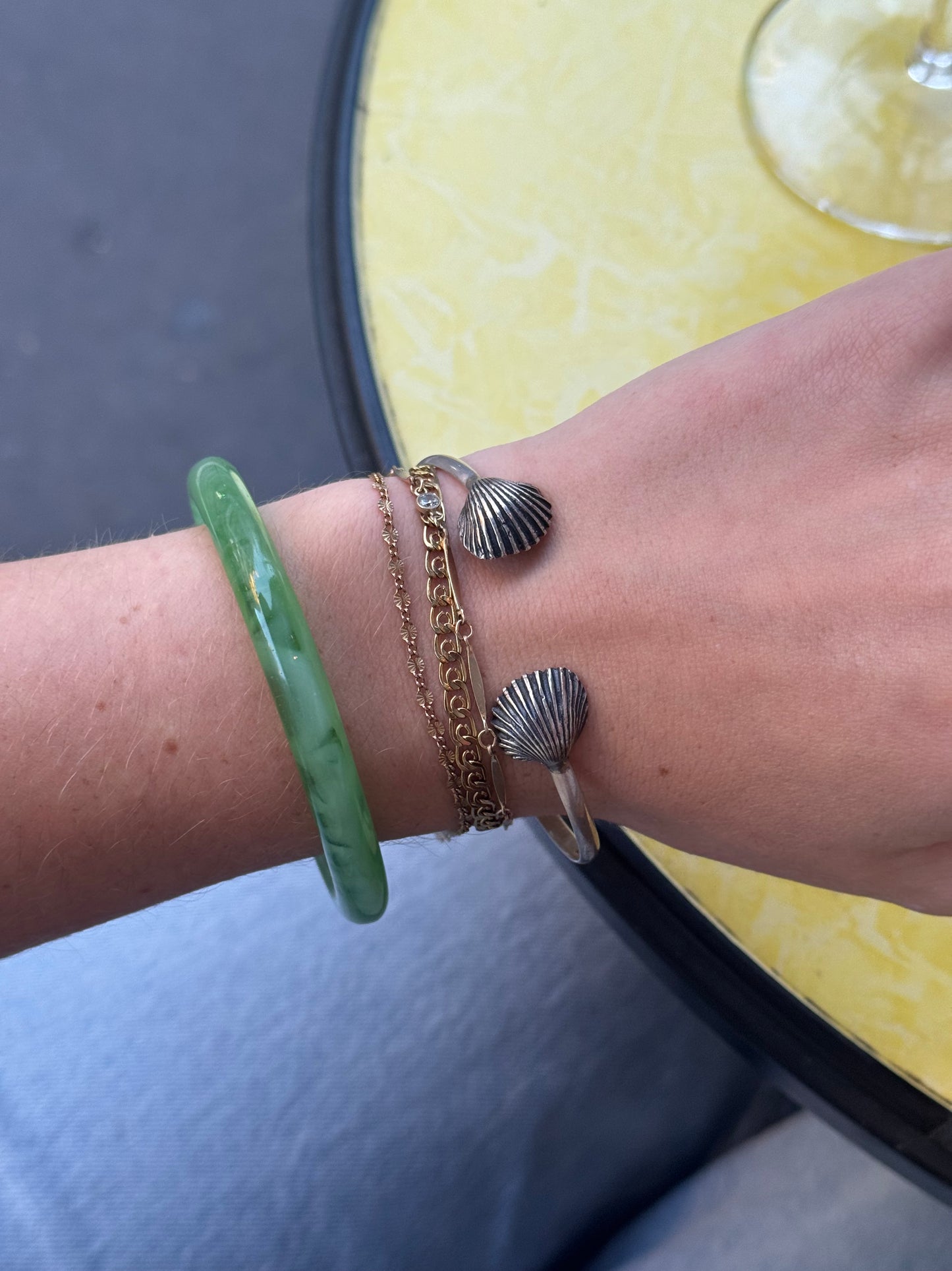 Vintage 925 Sterling Silver Shell Cuff Bracelet