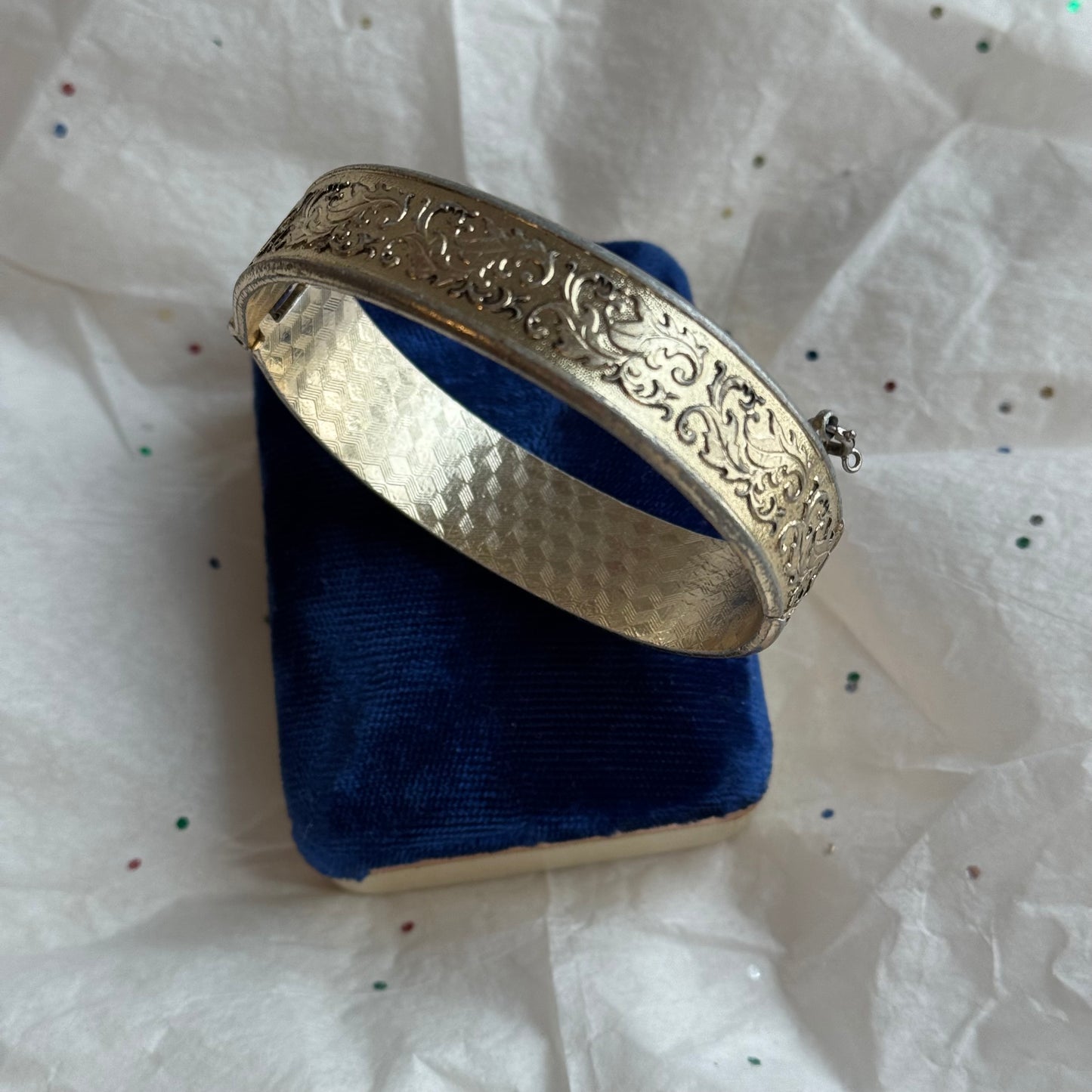 Vintage Silver Etched Bangle Bracelet - Sourced in Paris