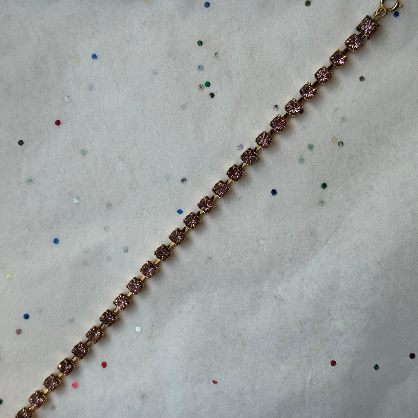 Vintage Gold & Pink Rhinestone Tennis Bracelet
