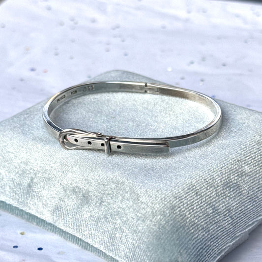Vintage 925 Sterling Silver Belt Buckle Bangle Bracelet