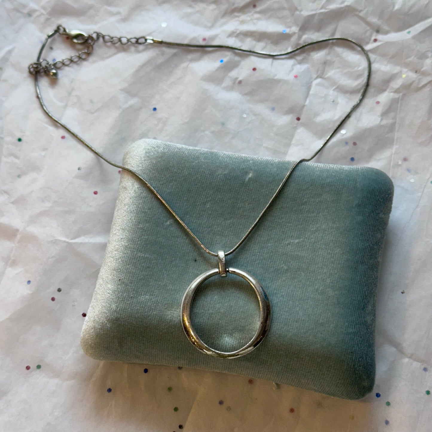 Vintage Silver Circle Pendant Necklace