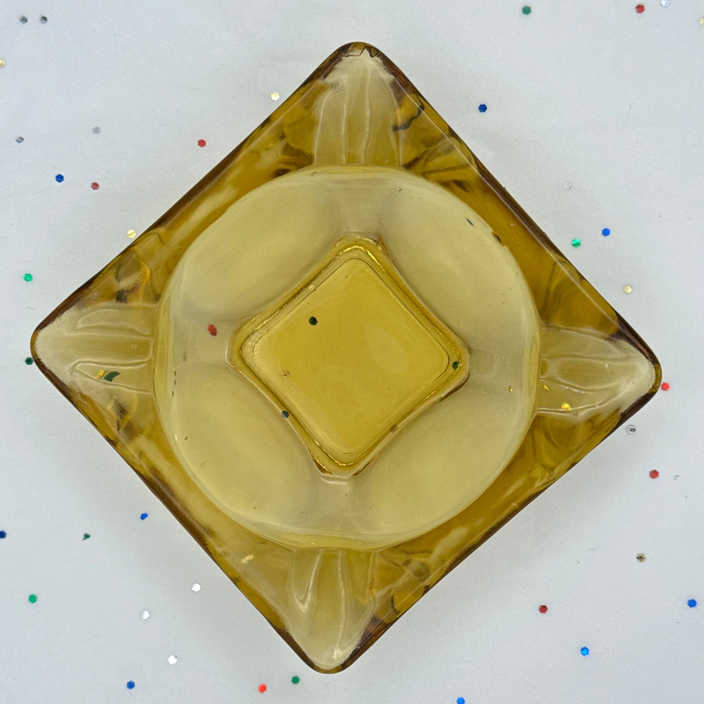 Vintage Amber Yellow Glass Ashtray Dish
