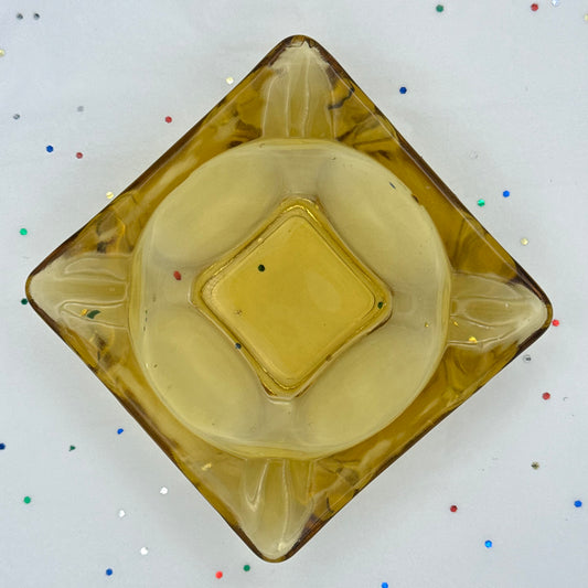 Vintage Amber Yellow Glass Ashtray Dish