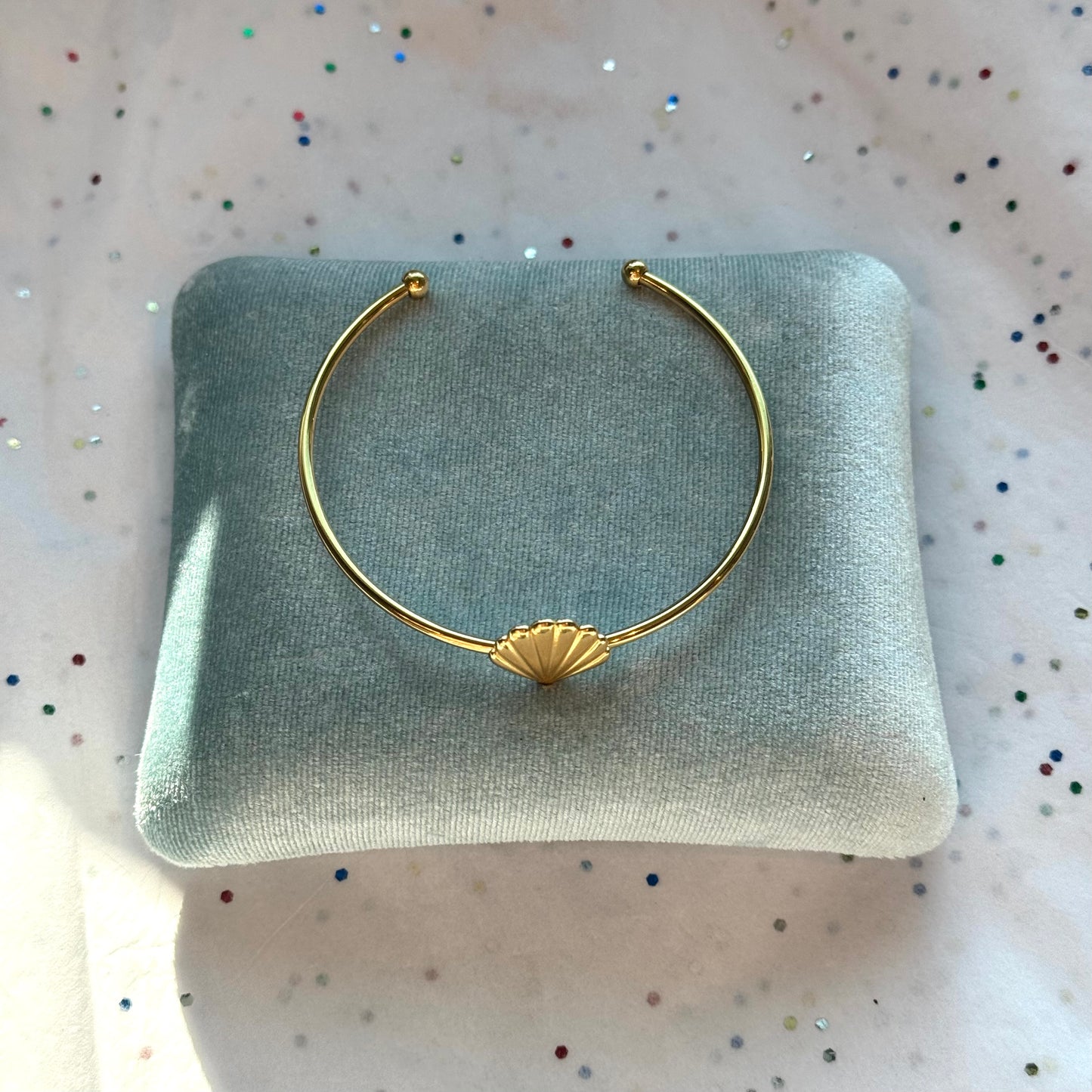 Gold Scallop Shell Cuff Bangle Bracelet
