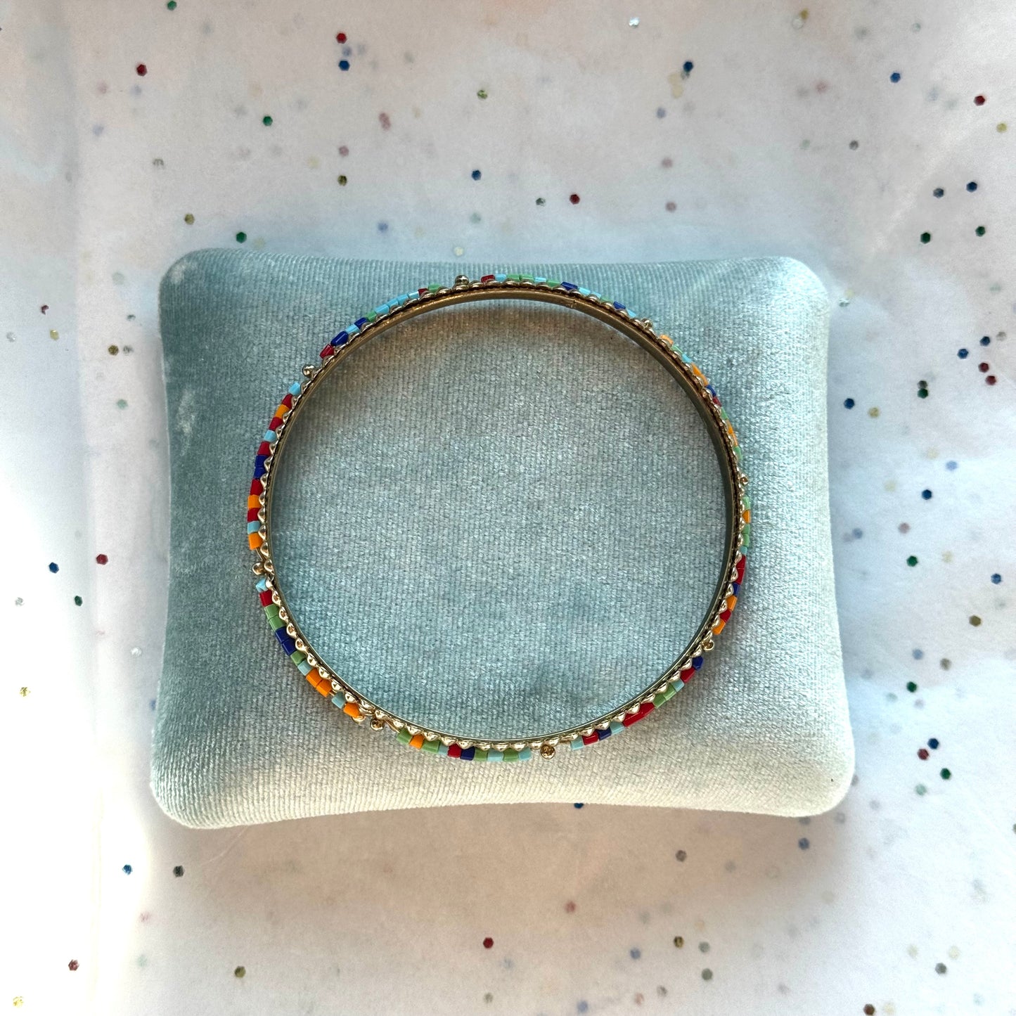 Vintage Multicolor Beaded Gold Bangle Bracelet